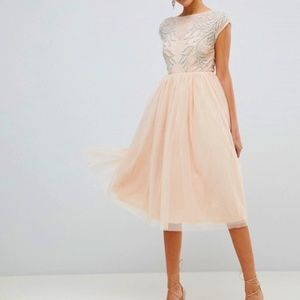US 10 M new ASOS SEQUIN BEADED TULLE MIDI DRESS